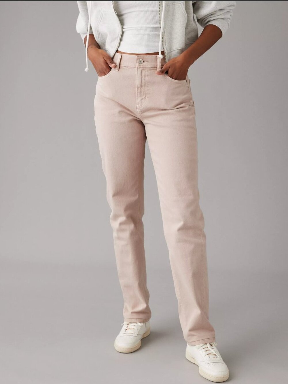 American Eagle Outfitters high-waisted straight leg jeans in light pink